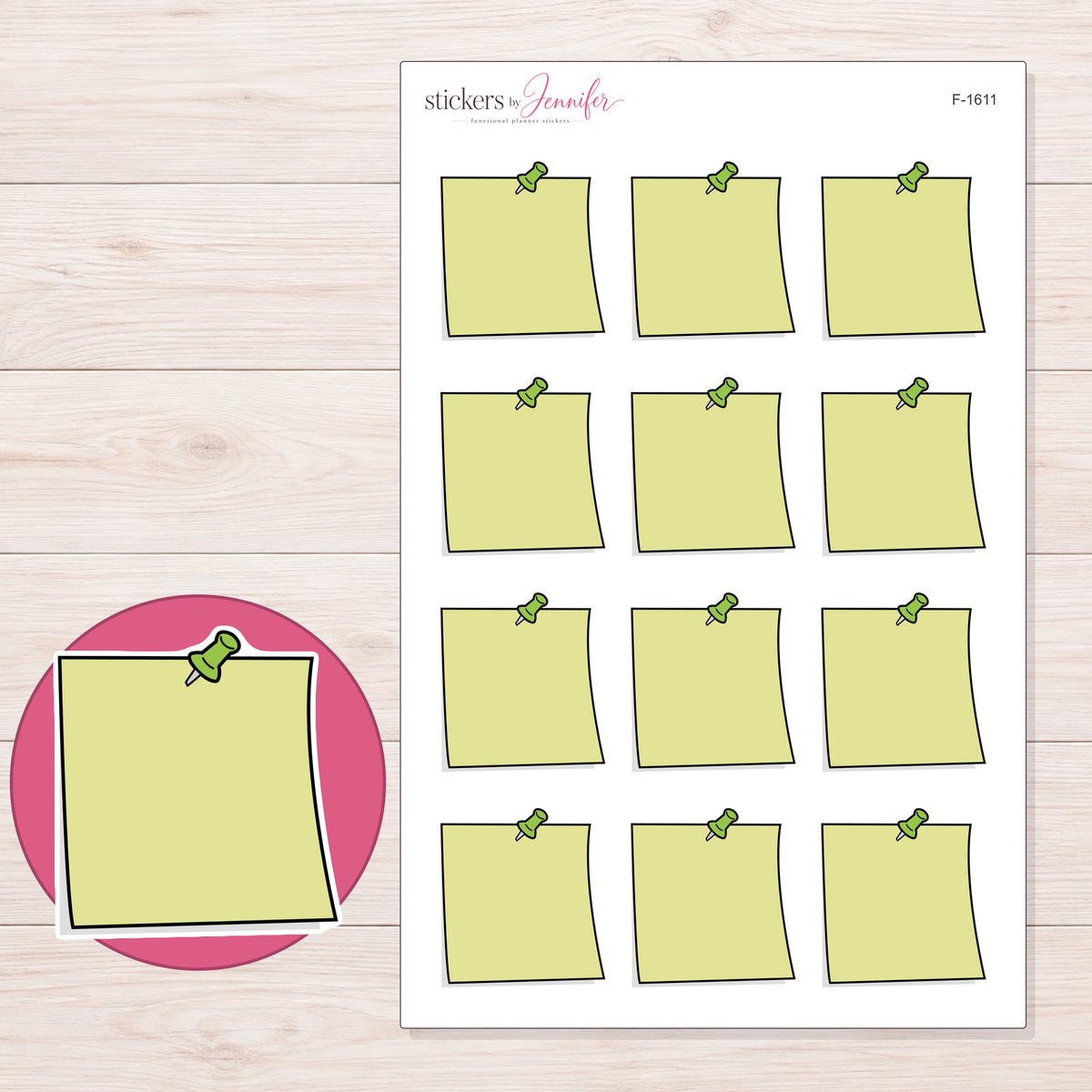 F-1611 planner sticker sheet with enlarged sticker detail