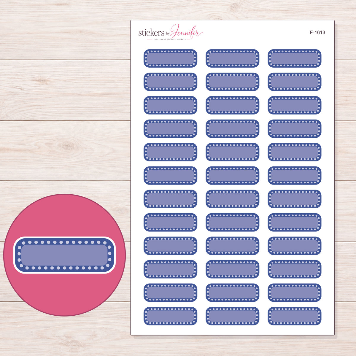 F-1613 planner sticker sheet with enlarged sticker detail