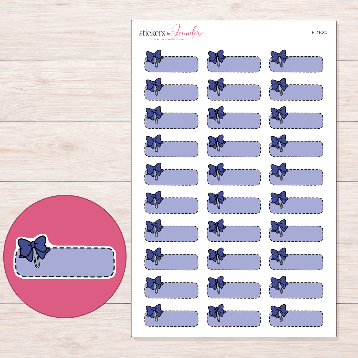 F-1624 planner sticker sheet with enlarged sticker detail