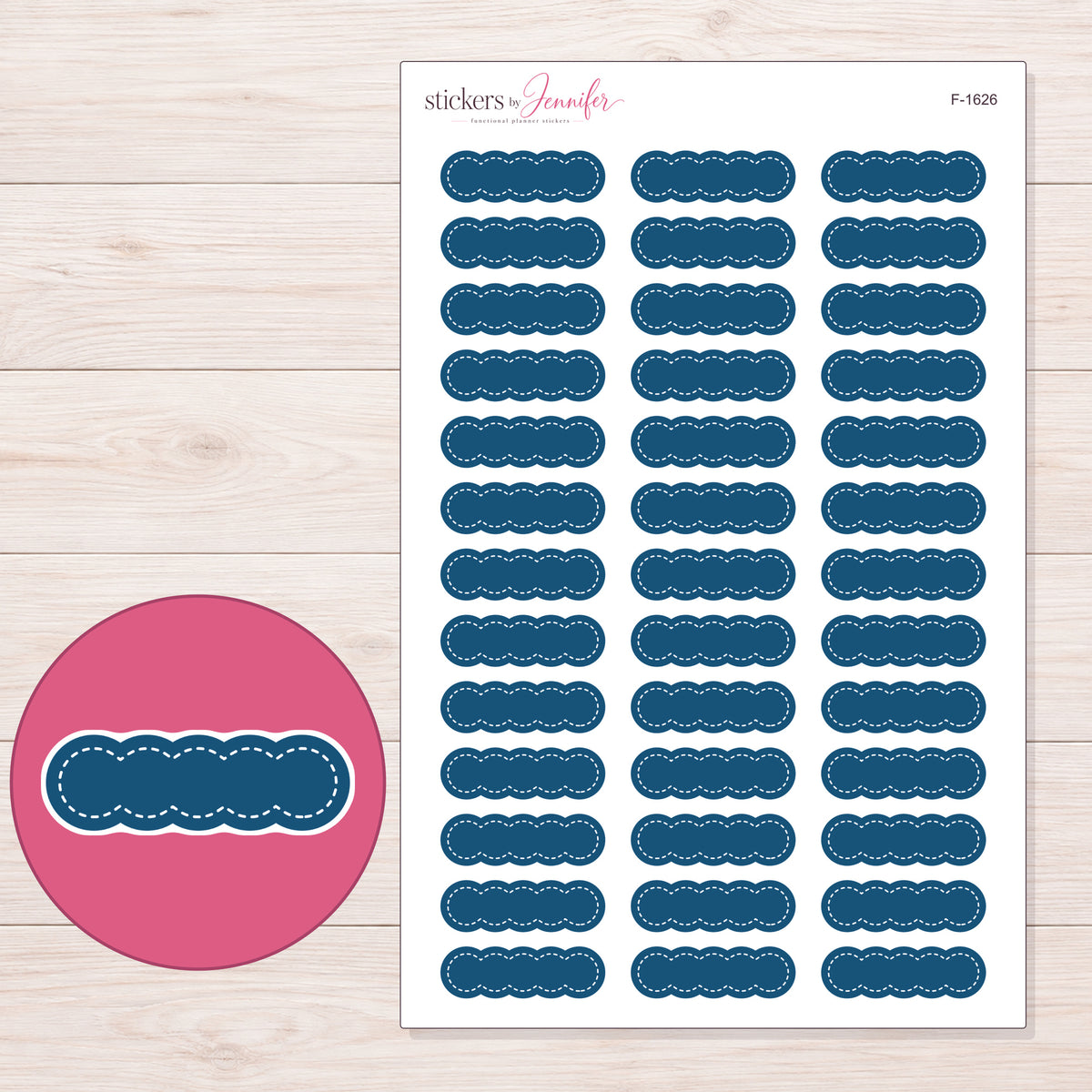 F-1626 planner sticker sheet with enlarged sticker detail