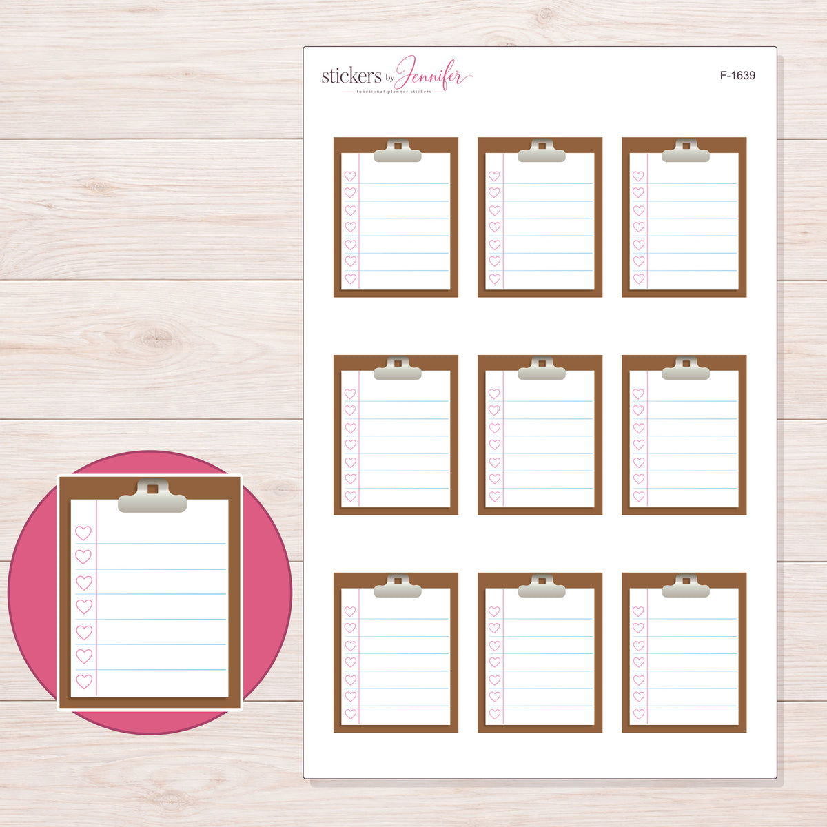 F-1639 planner sticker sheet with enlarged sticker detail