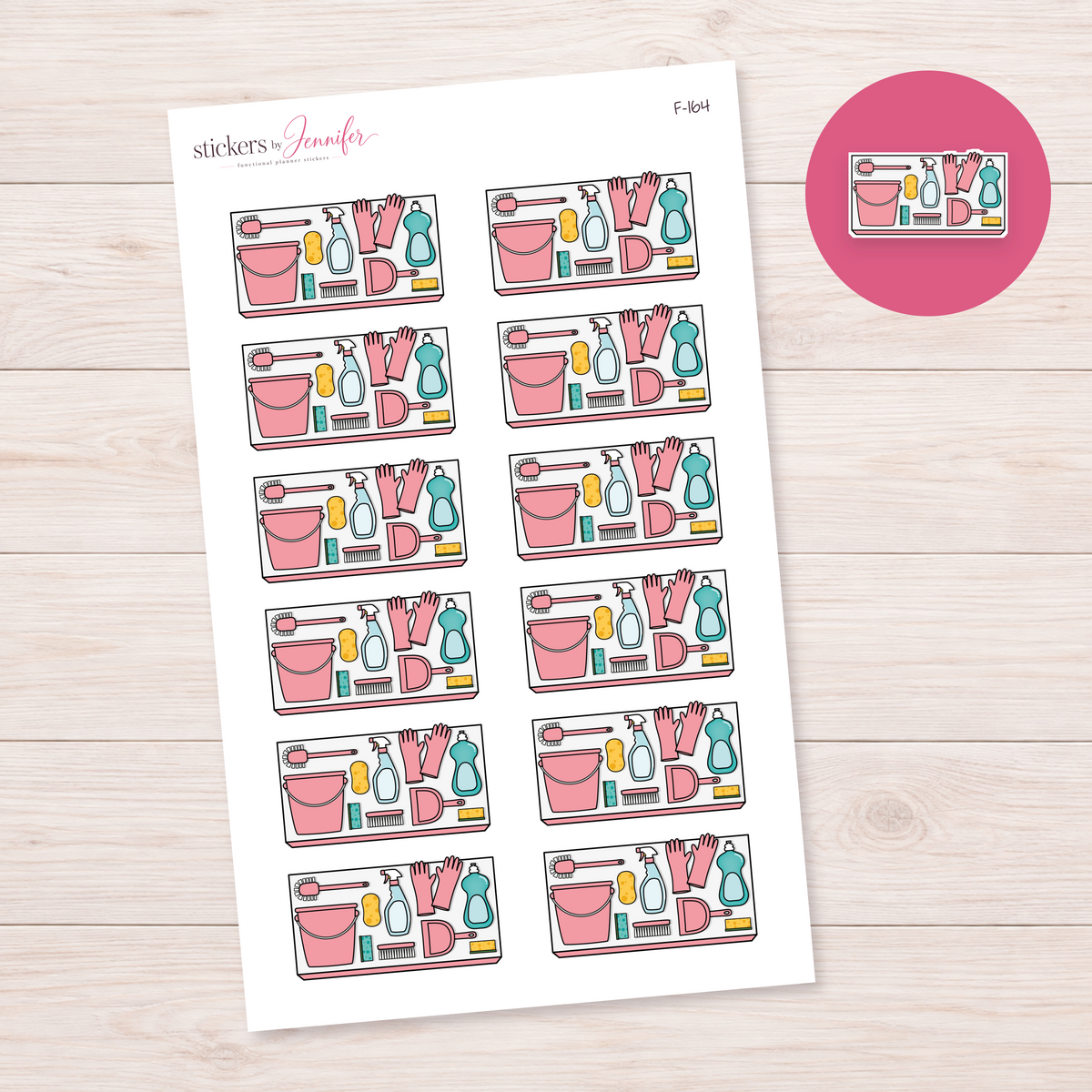 Pink Cleaning Supplies Planner Stickers | F-164