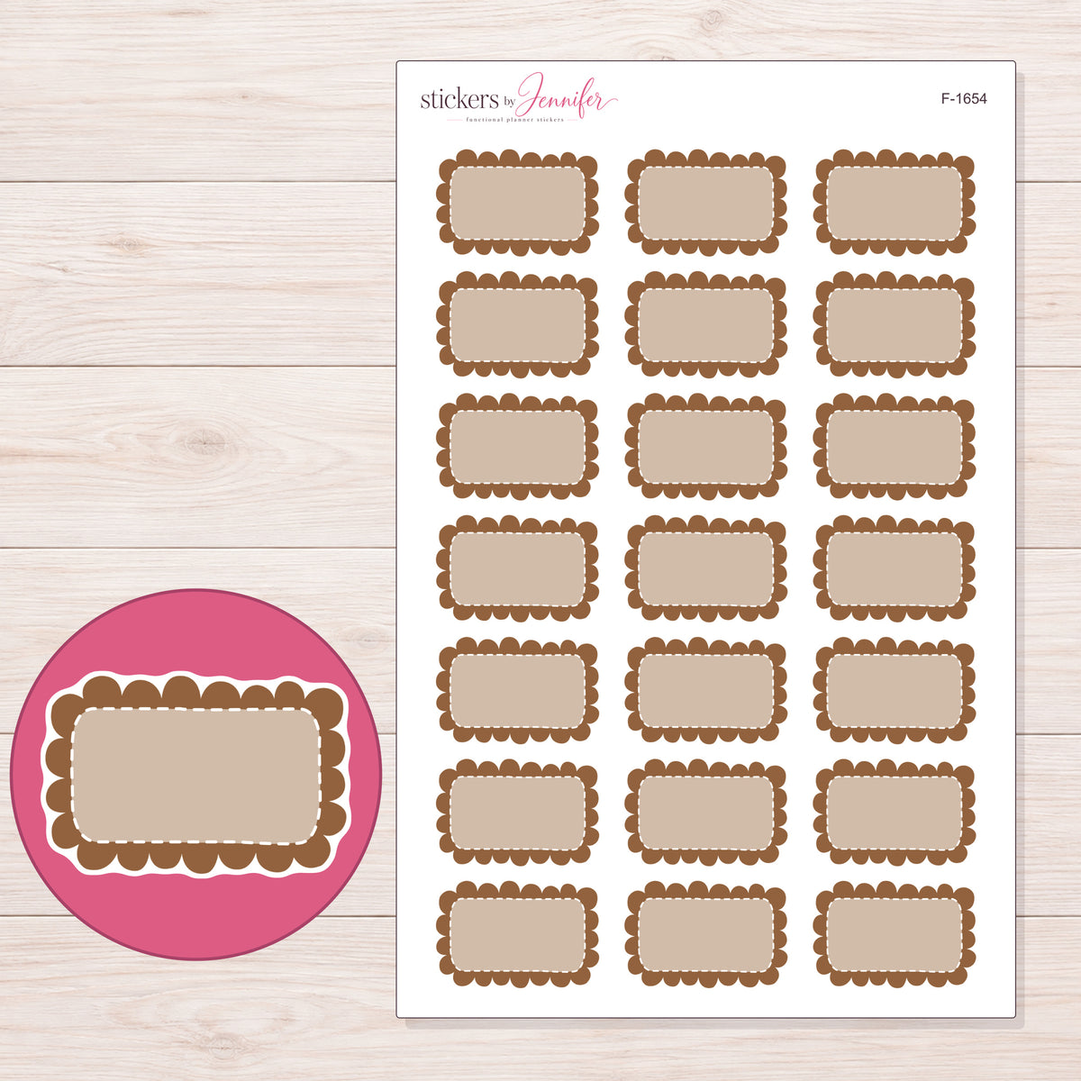 F-1654 planner sticker sheet with enlarged sticker detail