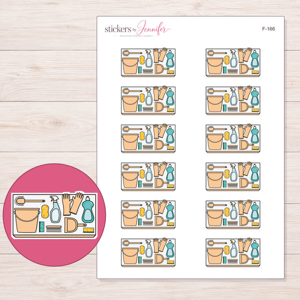 Apricot Cleaning Supplies Planner Stickers | F-166 — enlarged contour-cut detail