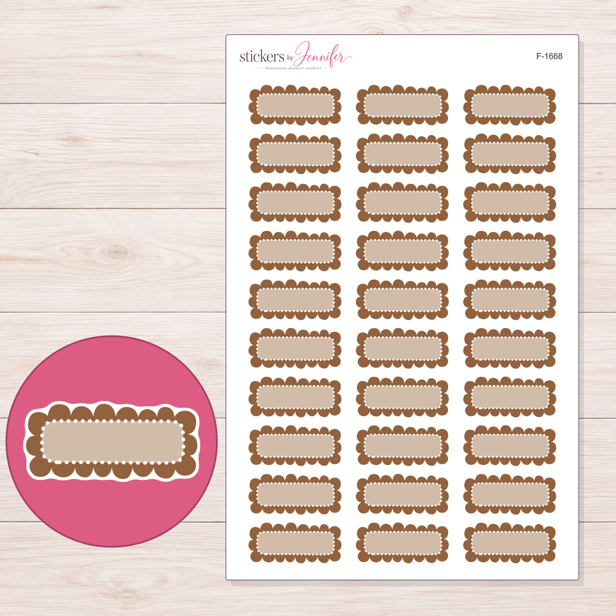 F-1668 planner sticker sheet with enlarged sticker detail