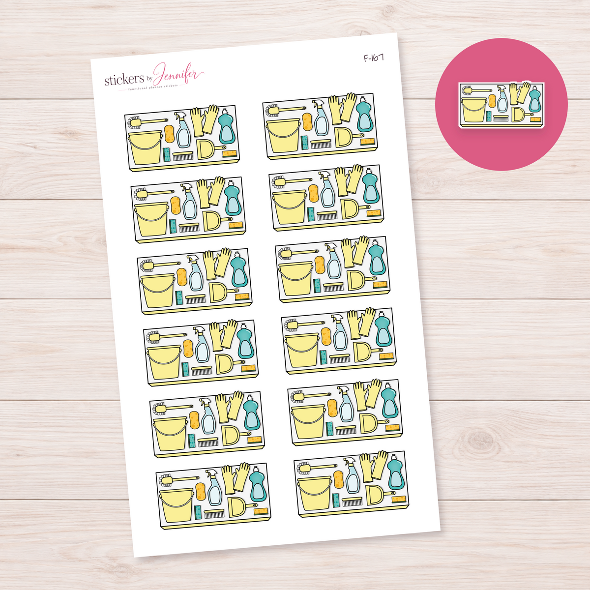 Yellow Cleaning Supplies Planner Stickers | F-167