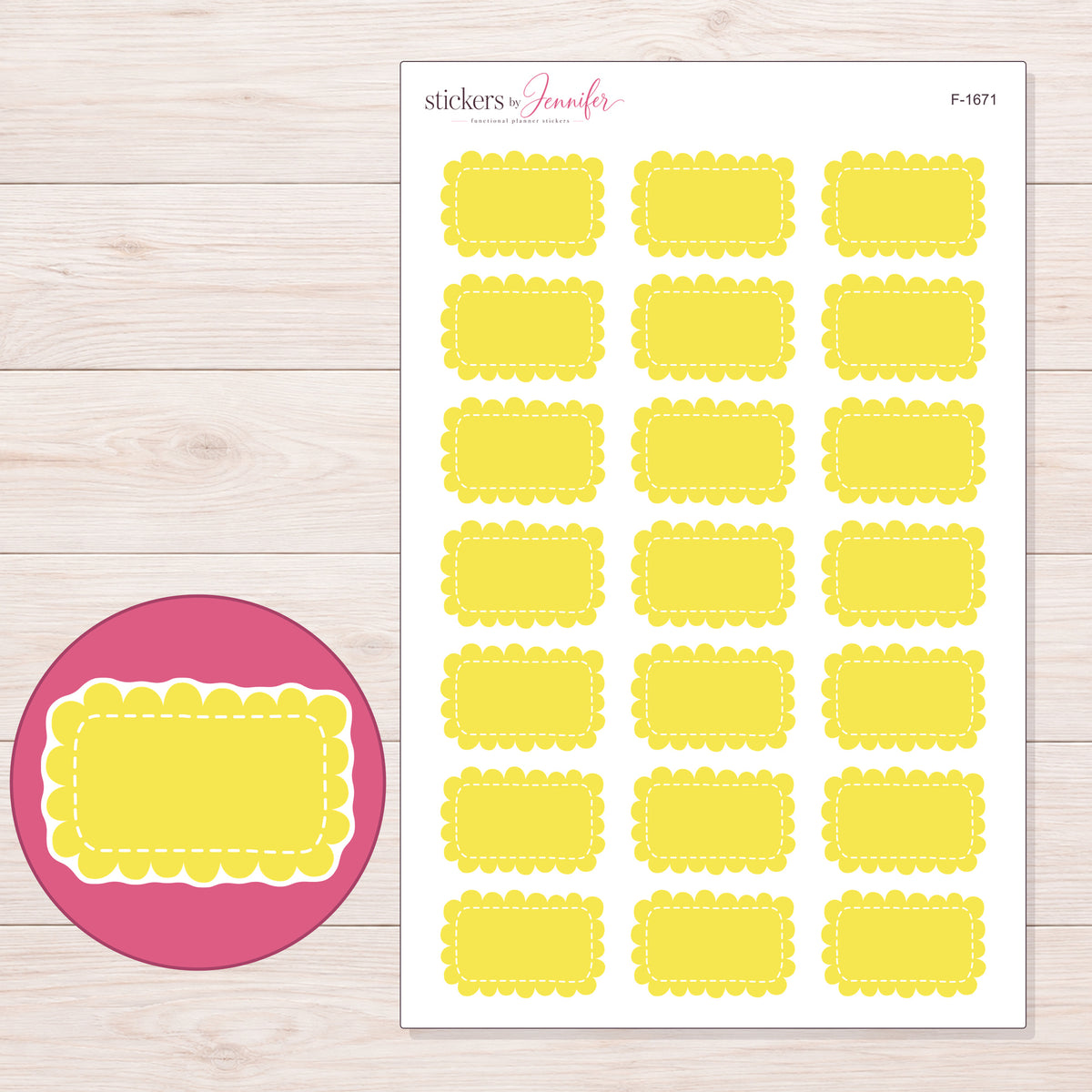 F-1671 planner sticker sheet with enlarged sticker detail