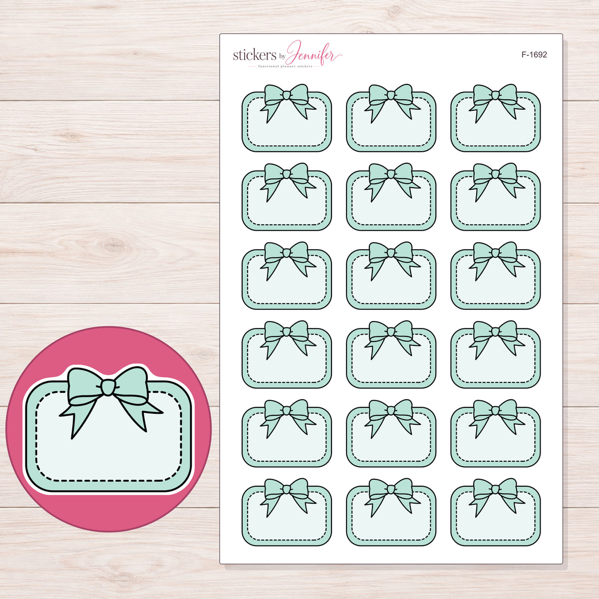 F-1692 planner sticker sheet with enlarged sticker detail