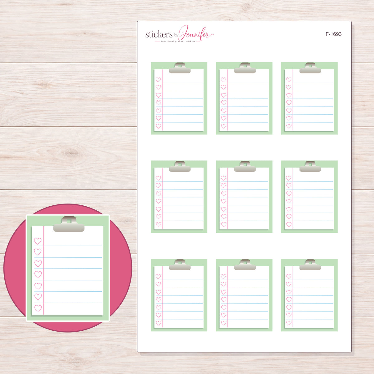 F-1693 planner sticker sheet with enlarged sticker detail