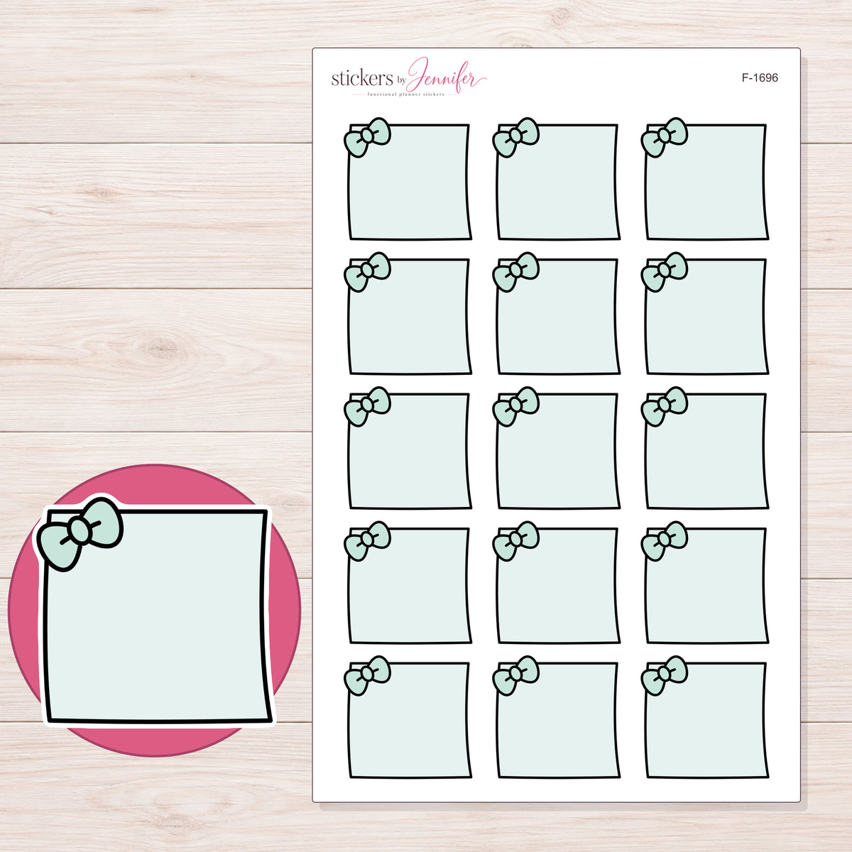 F-1696 planner sticker sheet with enlarged sticker detail