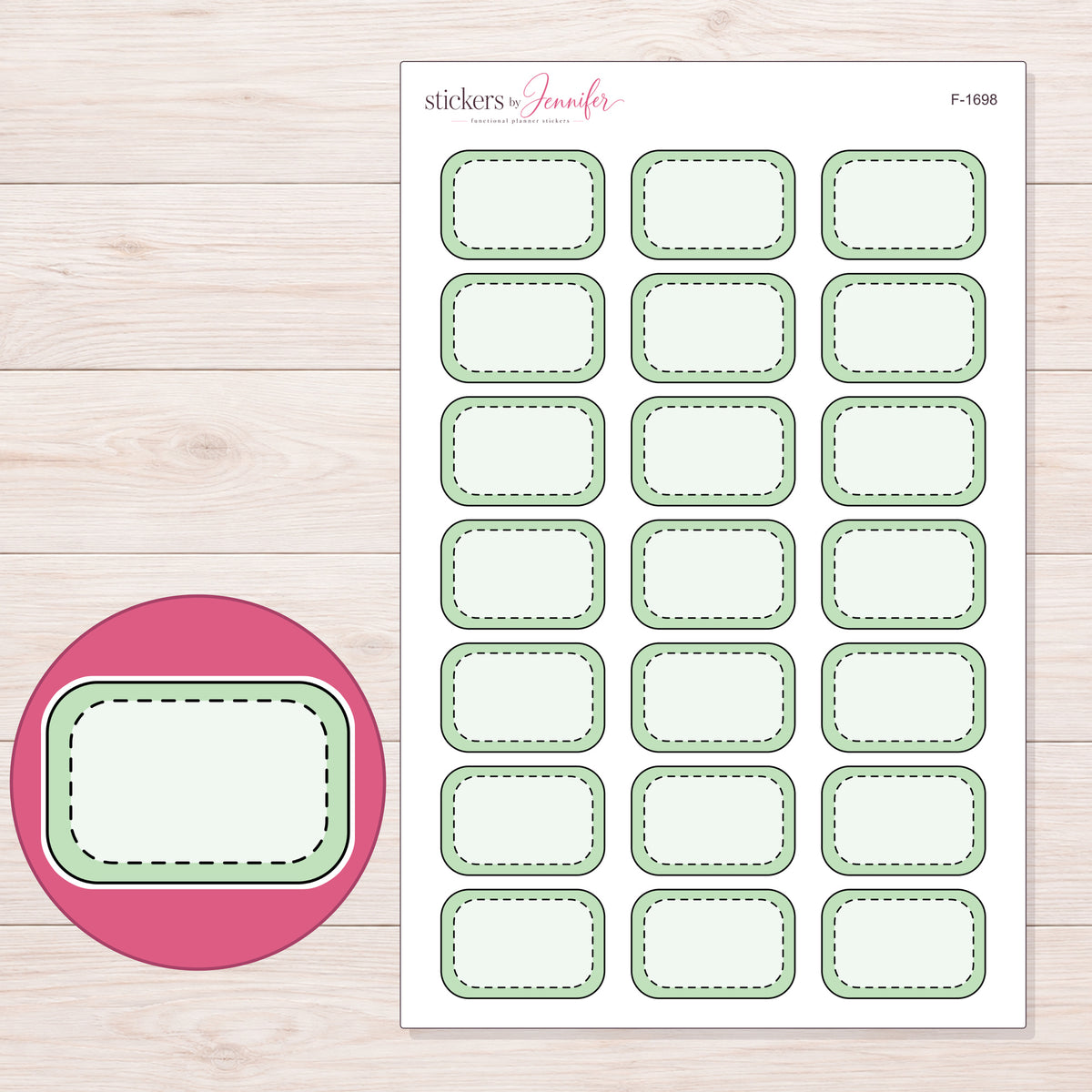 F-1698 planner sticker sheet with enlarged sticker detail
