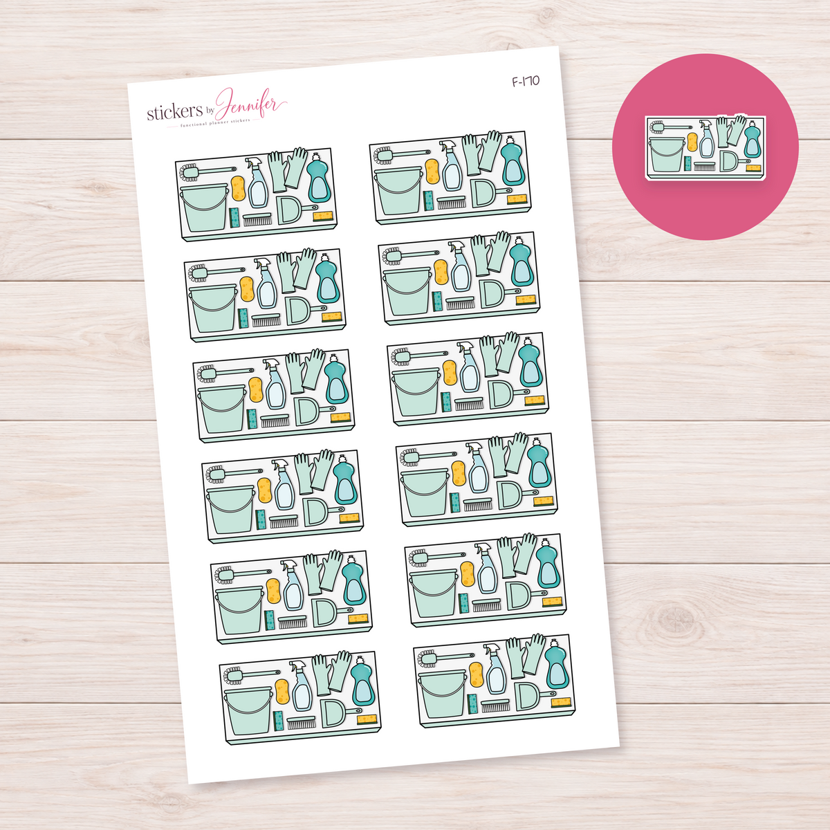 Mint Cleaning Supplies Planner Stickers | F-170