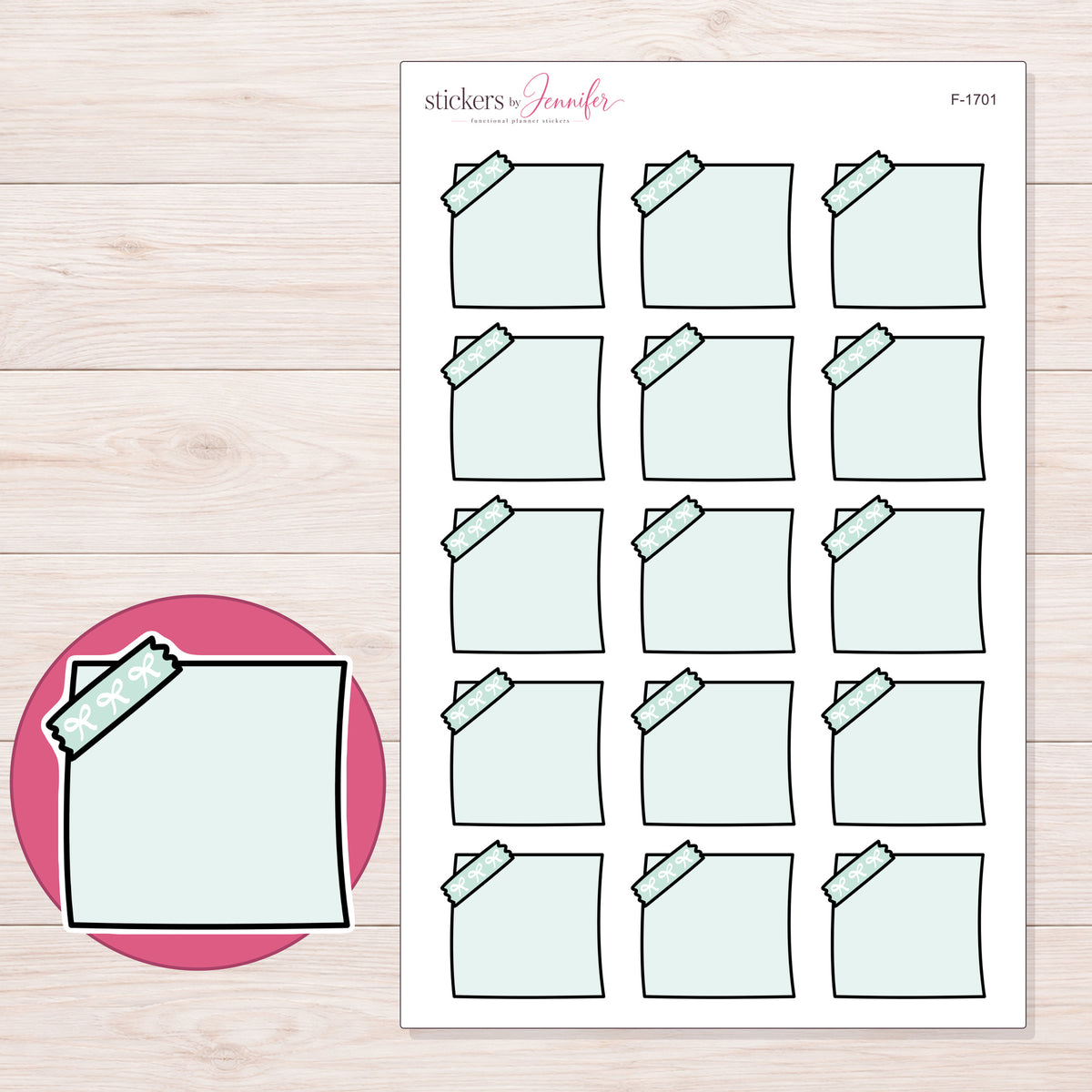 F-1701 planner sticker sheet with enlarged sticker detail