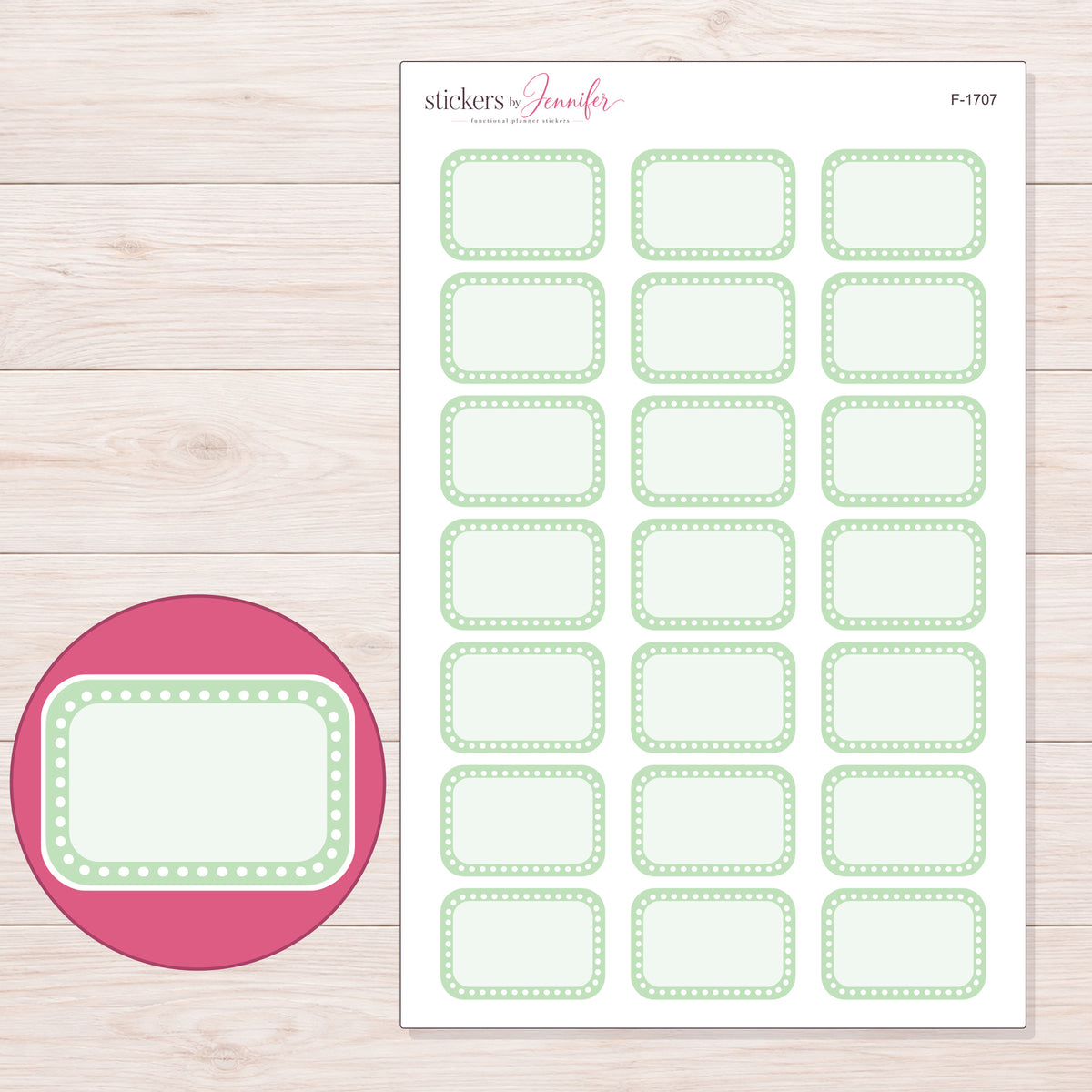 F-1707 planner sticker sheet with enlarged sticker detail