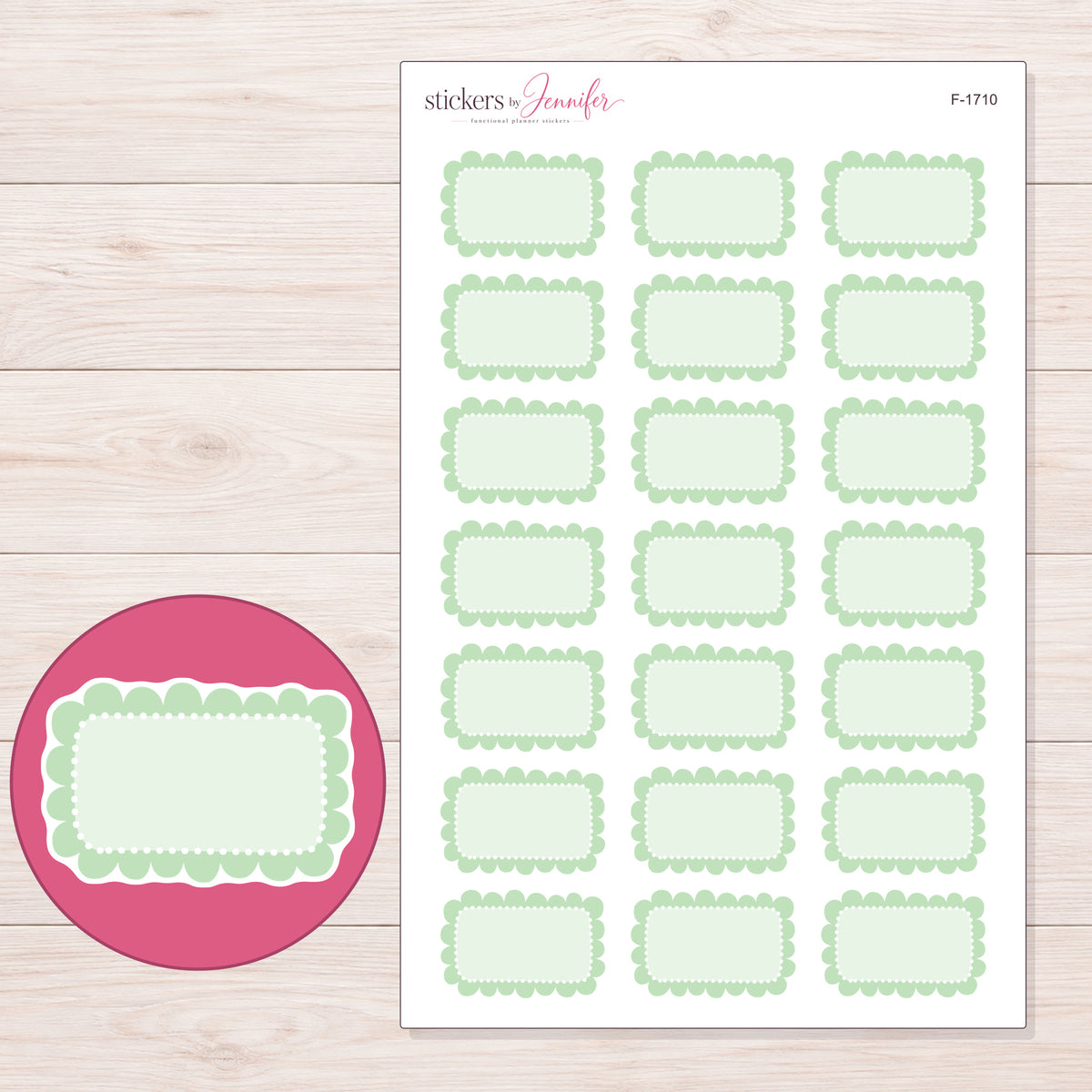 F-1710 planner sticker sheet with enlarged sticker detail