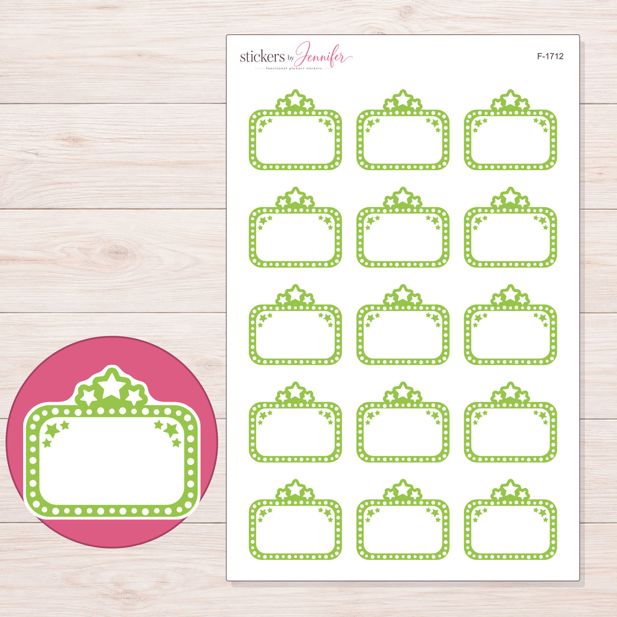 F-1712 planner sticker sheet with enlarged sticker detail