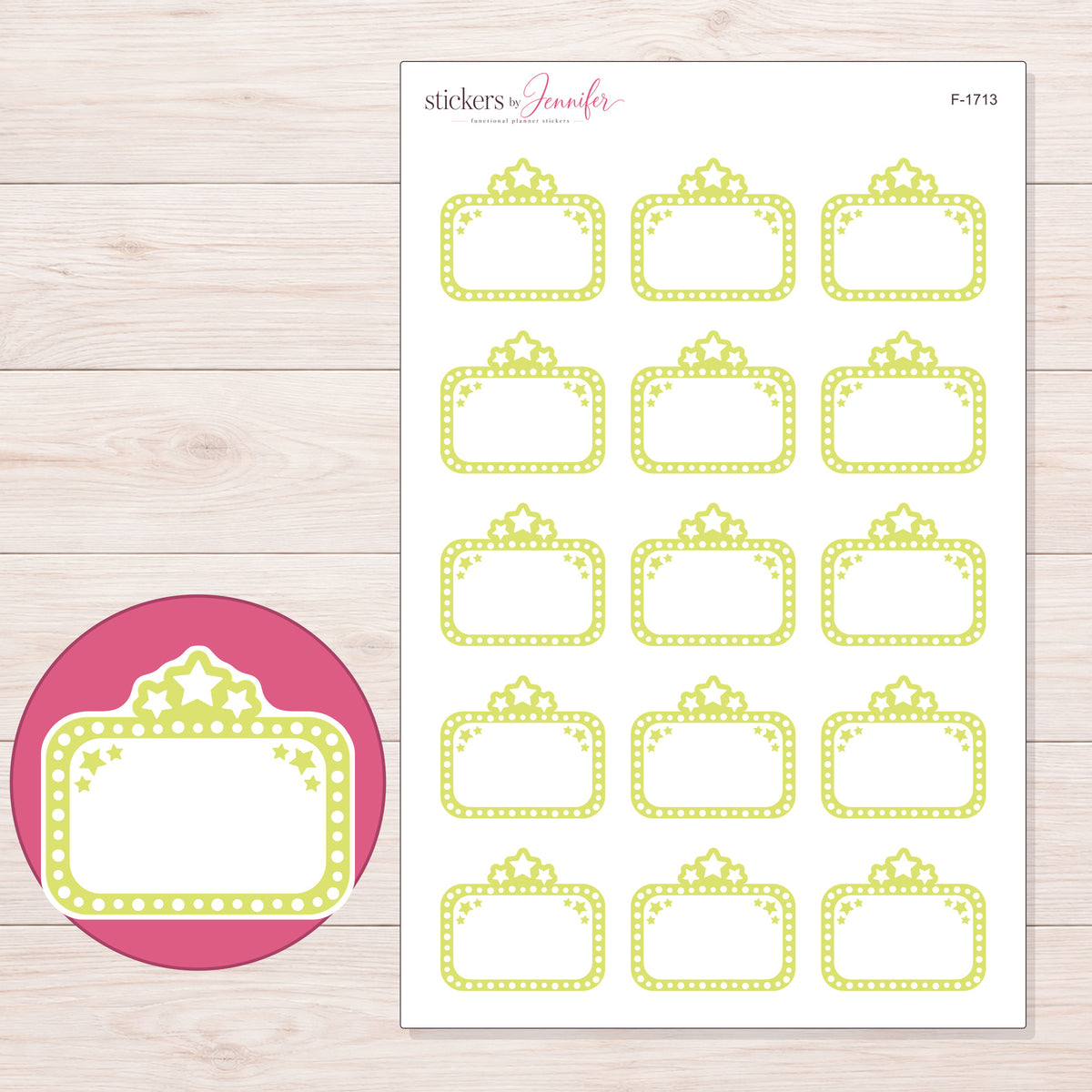 F-1713 planner sticker sheet with enlarged sticker detail