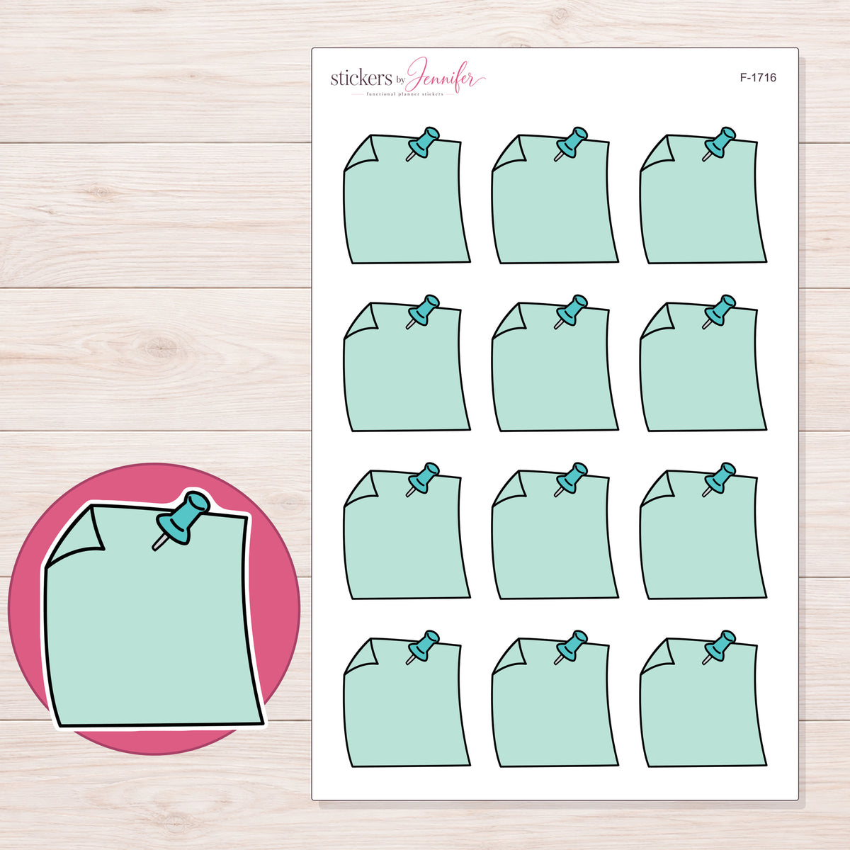 F-1716 planner sticker sheet with enlarged sticker detail