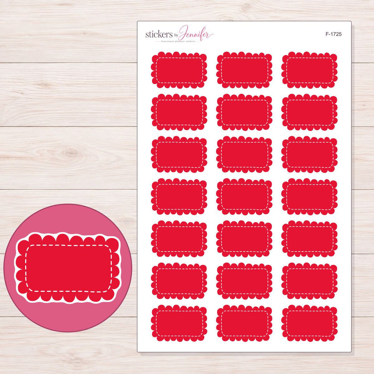 F-1725 planner sticker sheet with enlarged sticker detail
