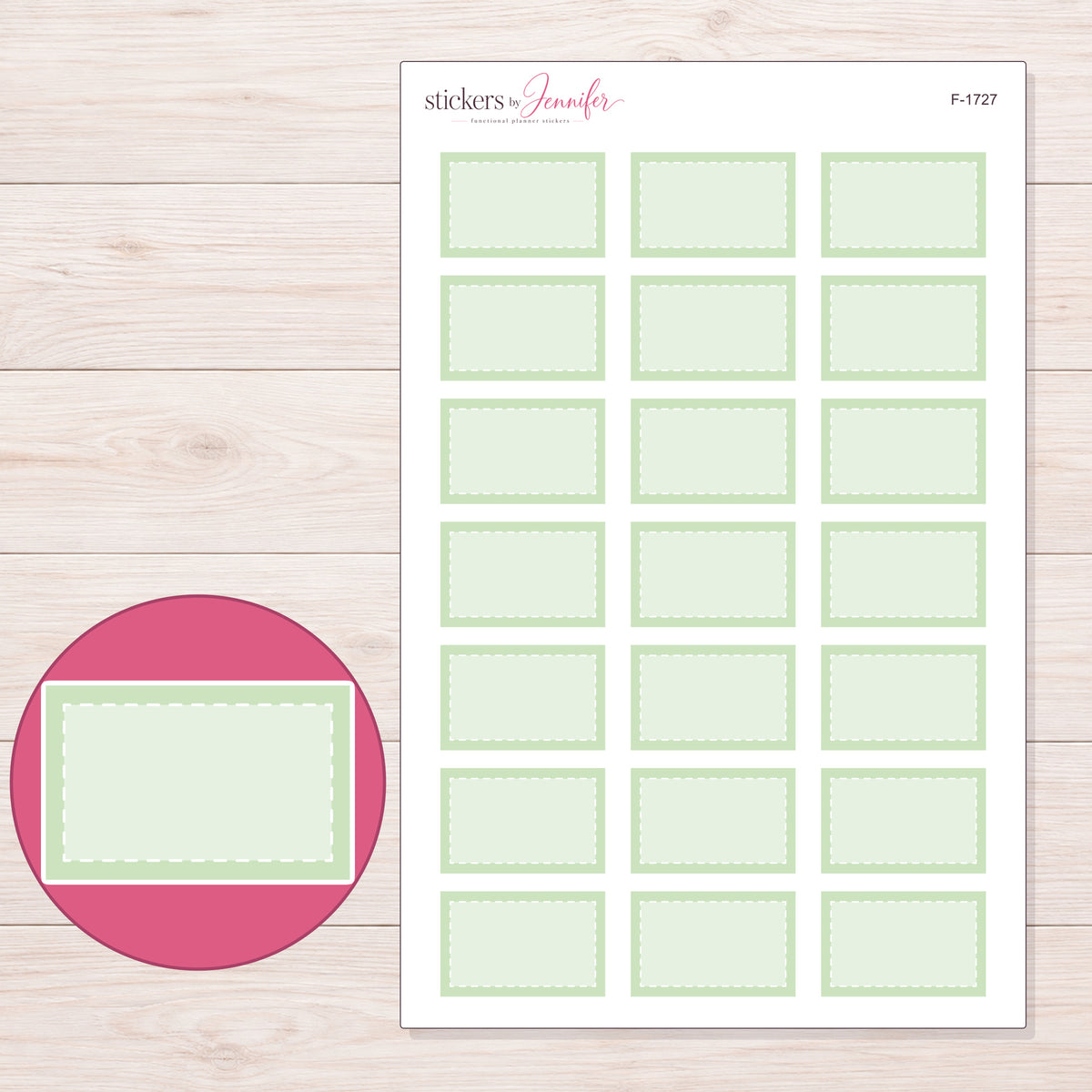 F-1727 planner sticker sheet with enlarged sticker detail
