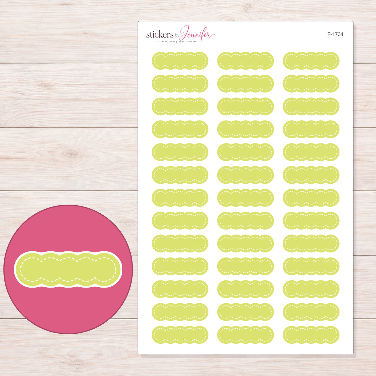 F-1734 planner sticker sheet with enlarged sticker detail