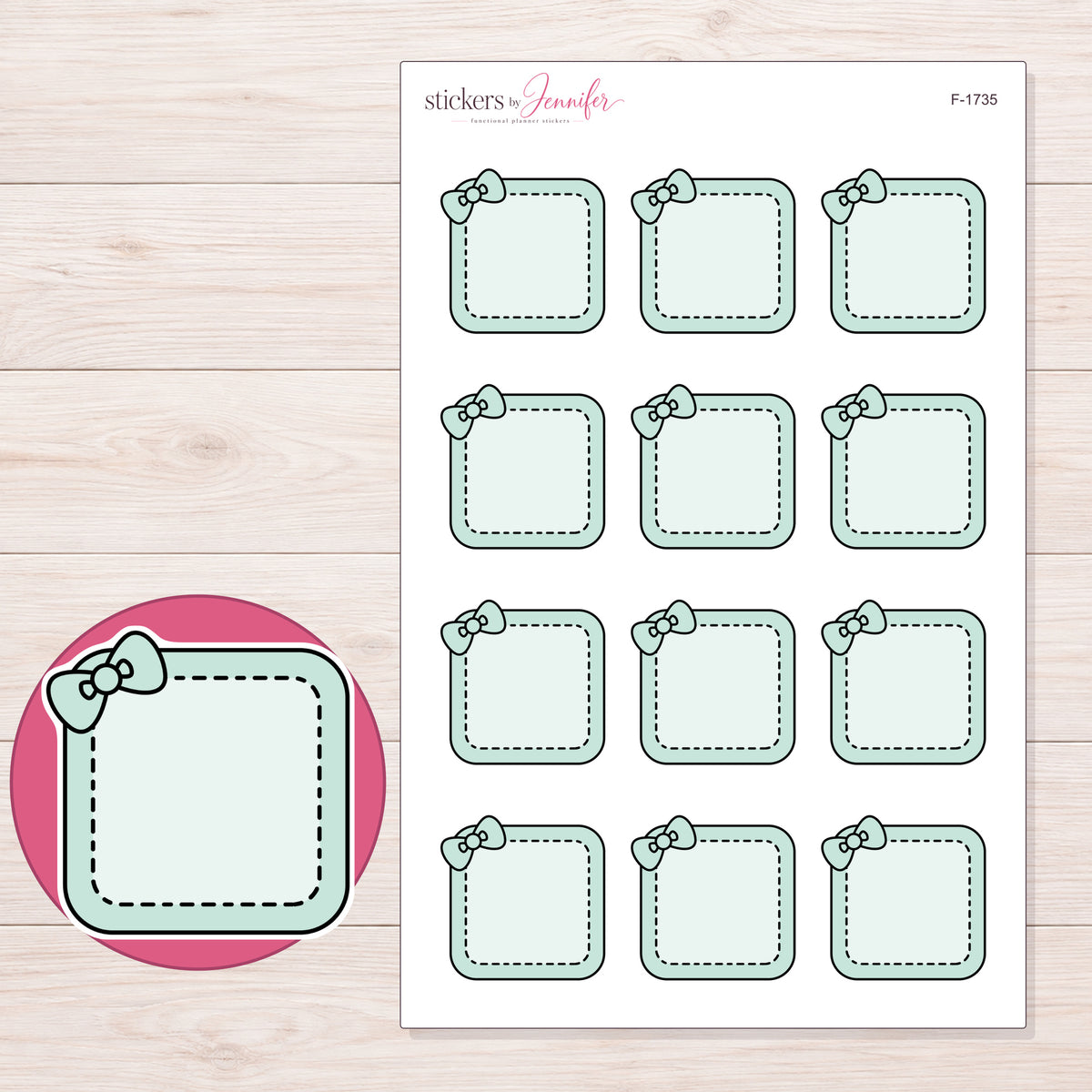 F-1735 planner sticker sheet with enlarged sticker detail