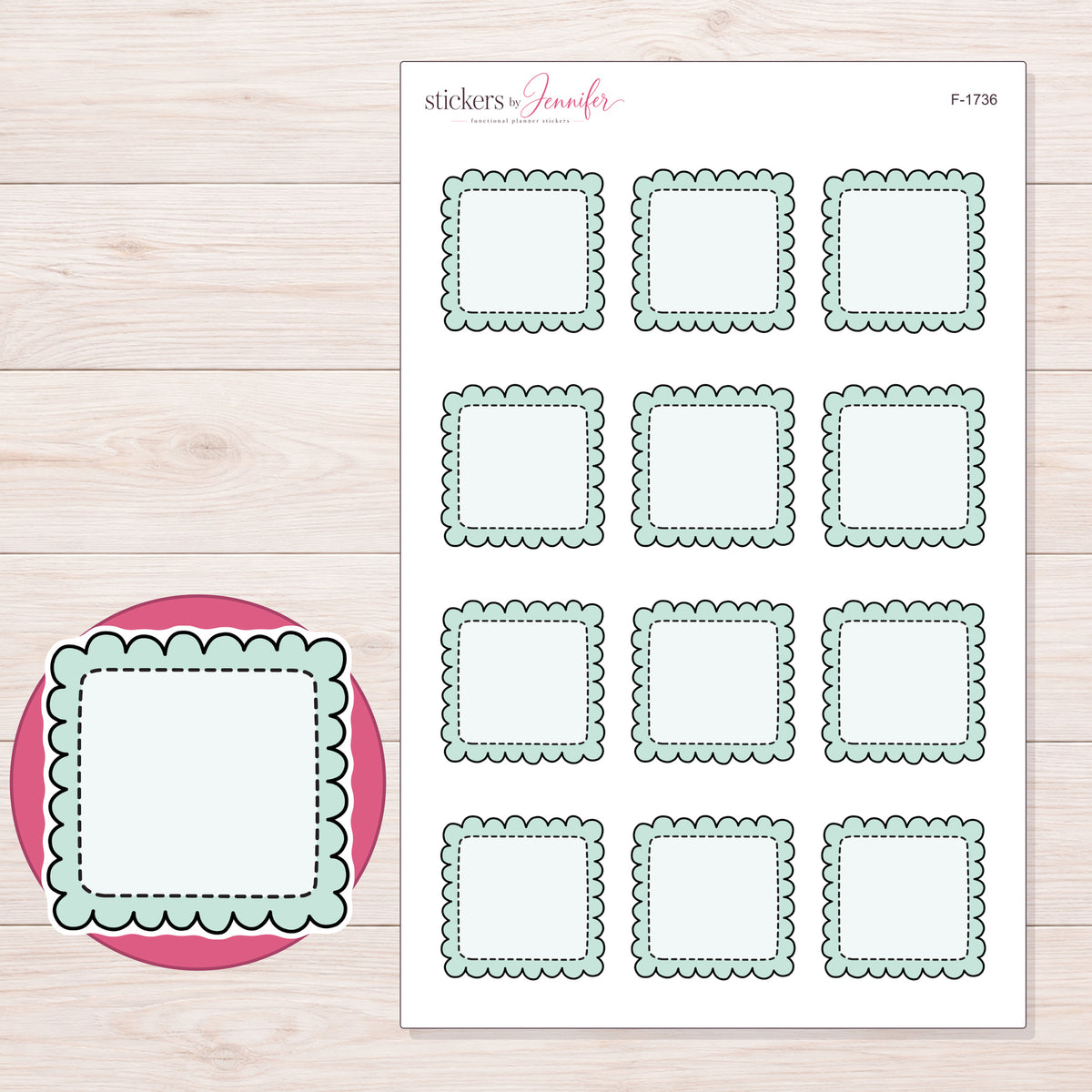 F-1736 planner sticker sheet with enlarged sticker detail
