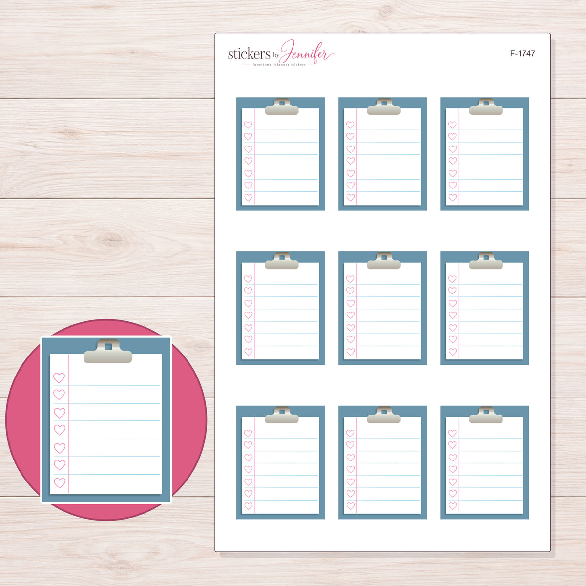 F-1747 planner sticker sheet with enlarged sticker detail