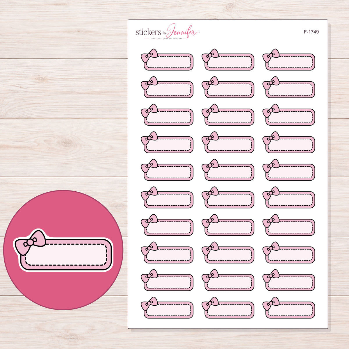 F-1749 planner sticker sheet with enlarged sticker detail