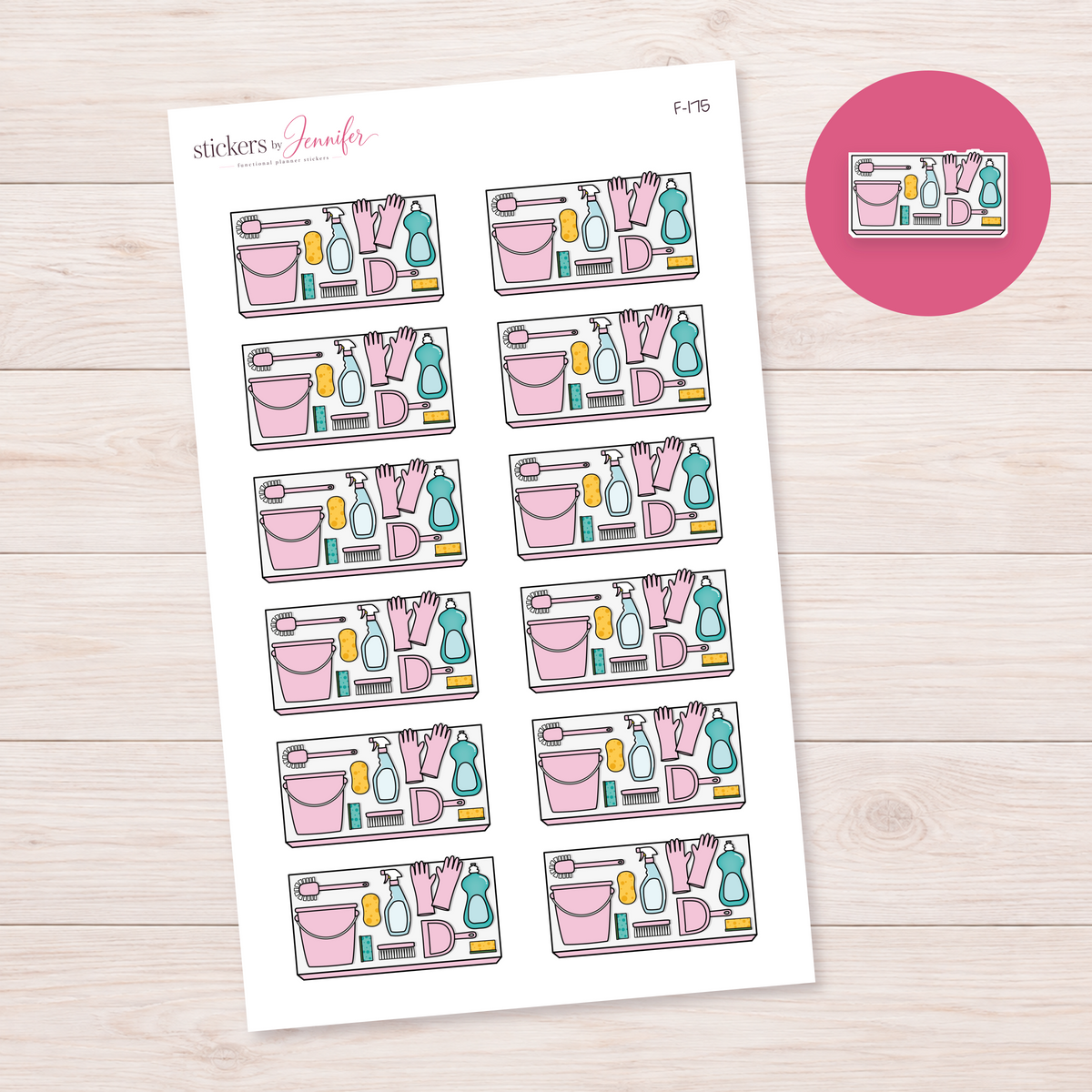 Pale Pink Cleaning Supplies Planner Stickers | F-175