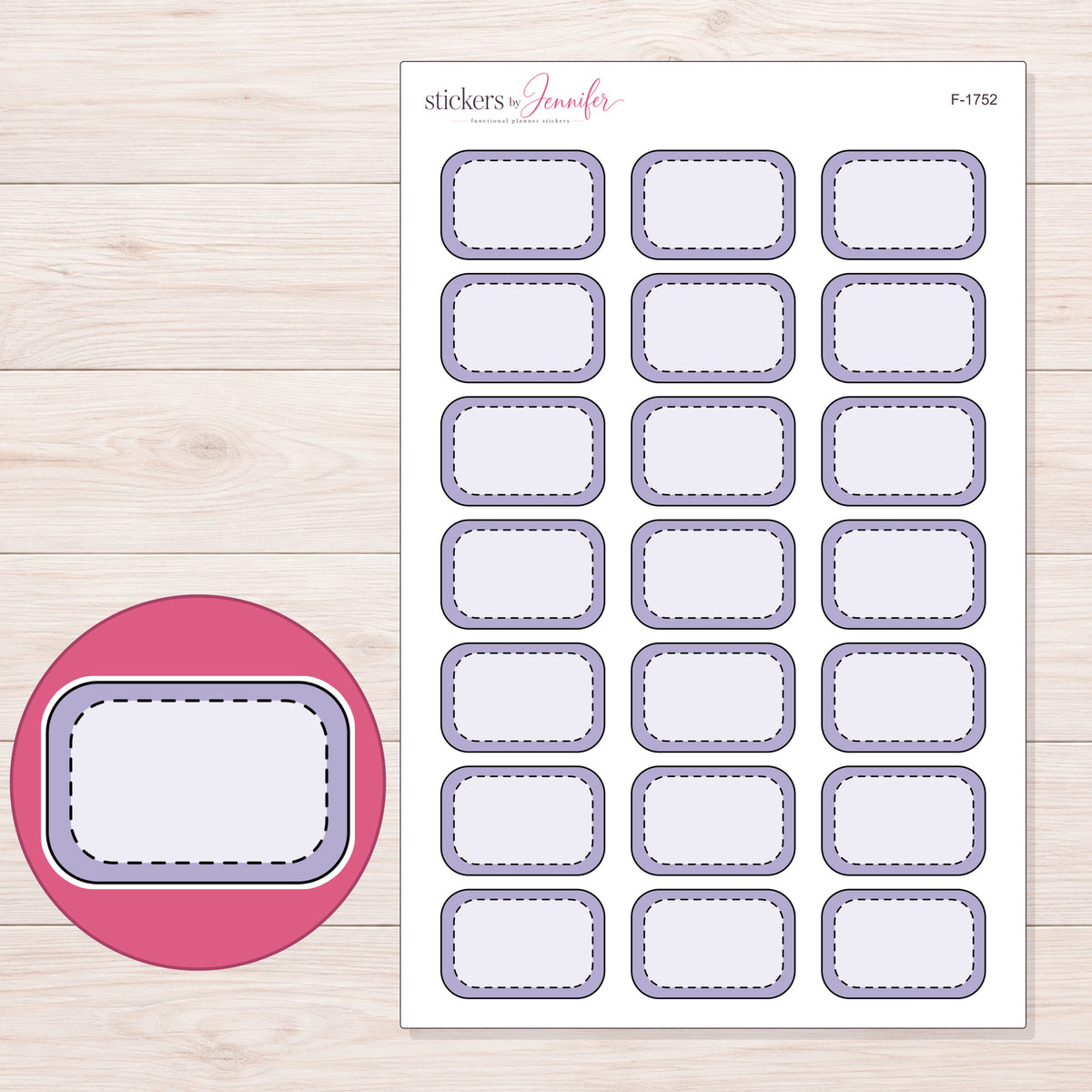 F-1752 planner sticker sheet with enlarged sticker detail