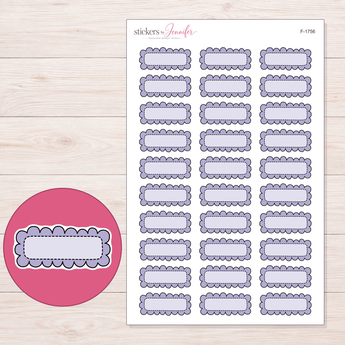F-1756 planner sticker sheet with enlarged sticker detail