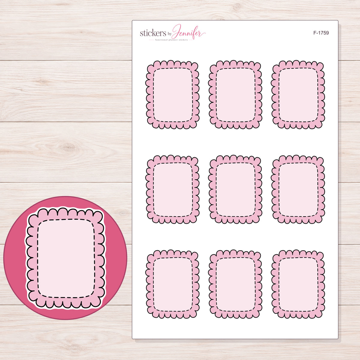 F-1759 planner sticker sheet with enlarged sticker detail