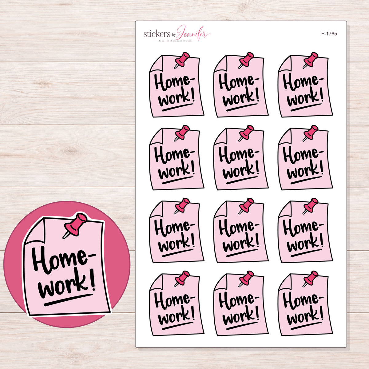 F-1765 planner sticker sheet with enlarged sticker detail