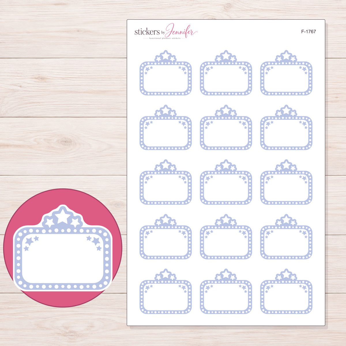 F-1767 planner sticker sheet with enlarged sticker detail