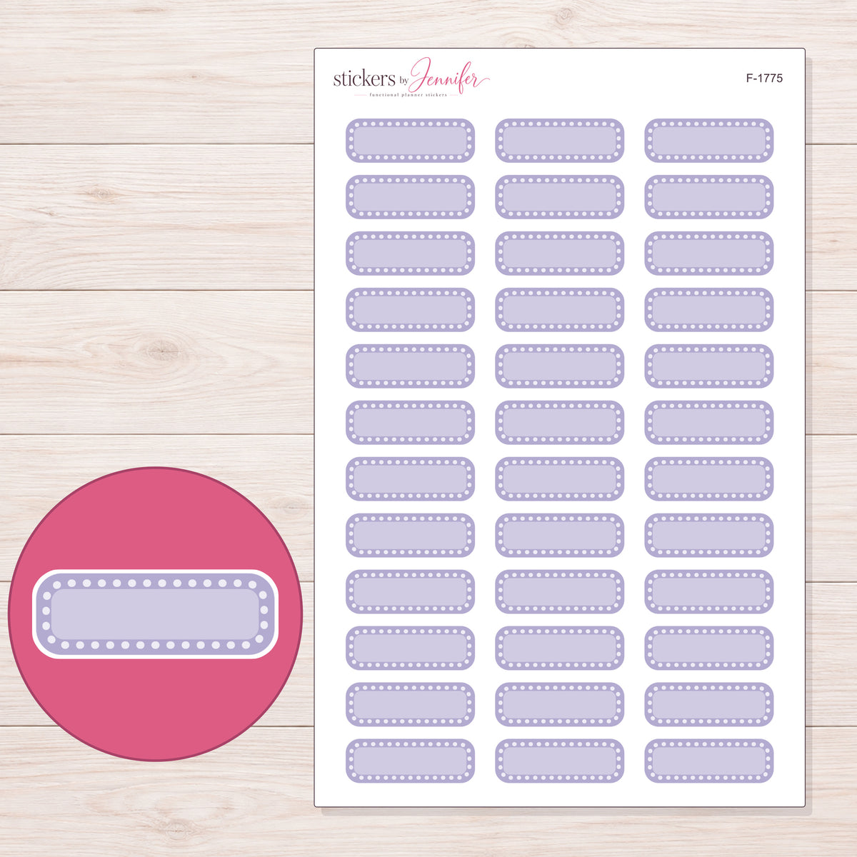 F-1775 planner sticker sheet with enlarged sticker detail