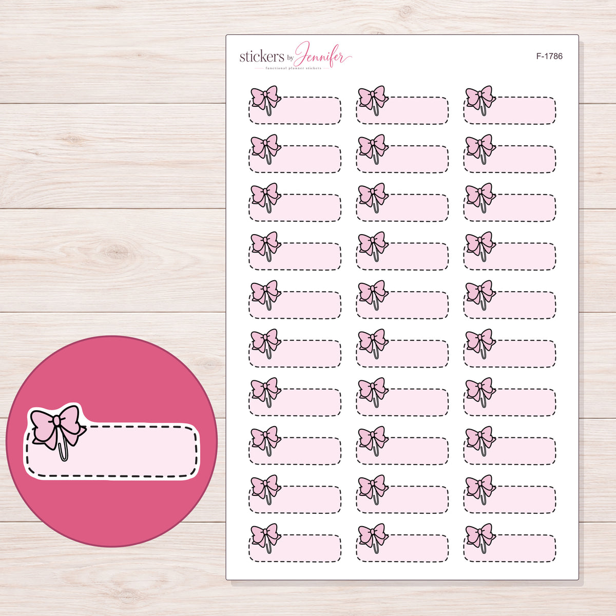 F-1786 planner sticker sheet with enlarged sticker detail