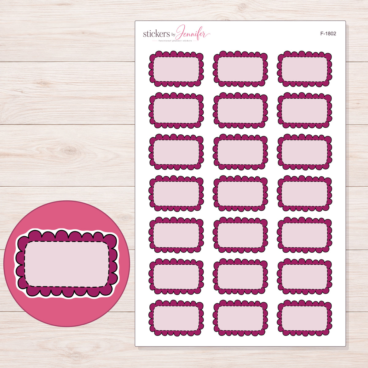 F-1802 planner sticker sheet with enlarged sticker detail