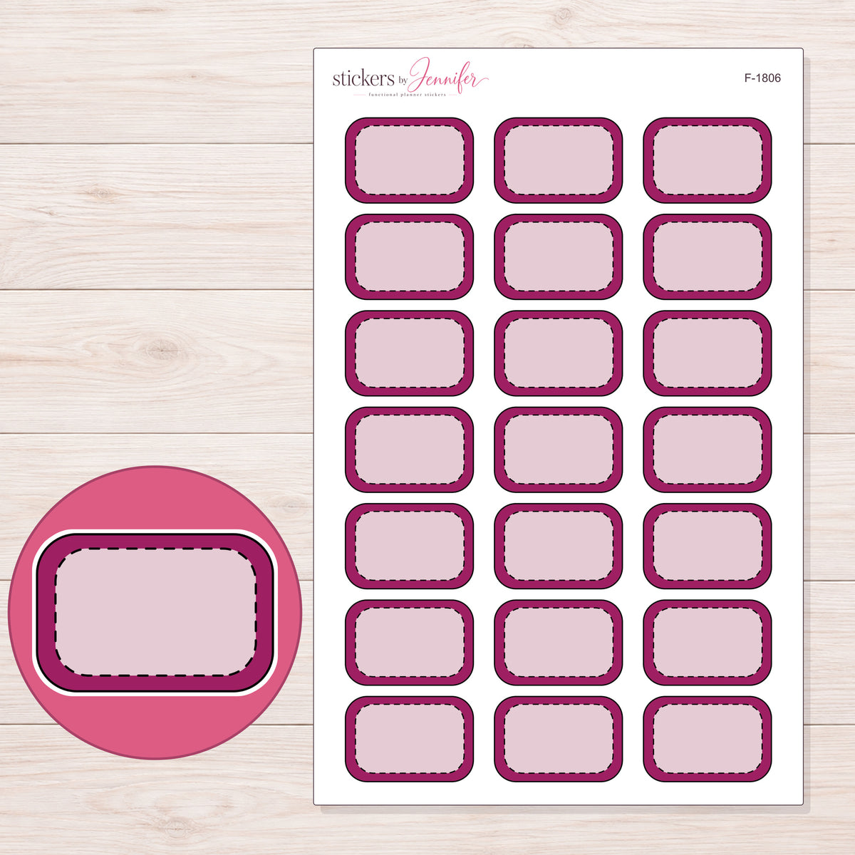 F-1806 planner sticker sheet with enlarged sticker detail