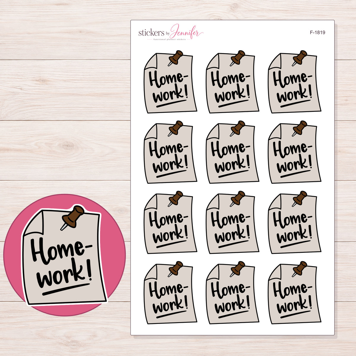 F-1819 planner sticker sheet with enlarged sticker detail