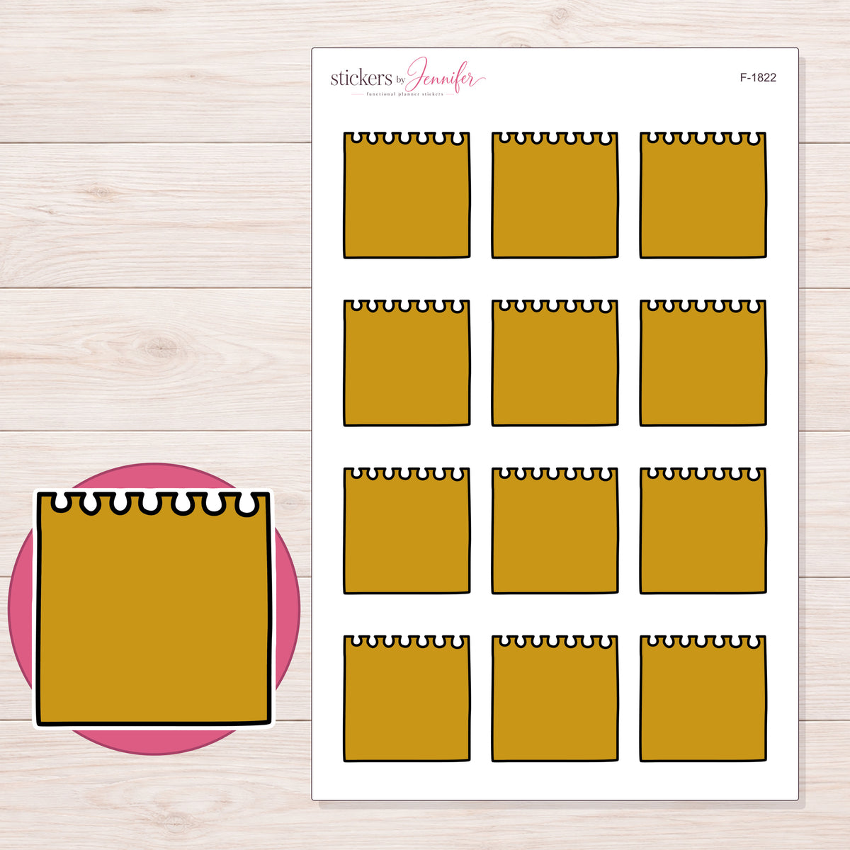 F-1822 planner sticker sheet with enlarged sticker detail