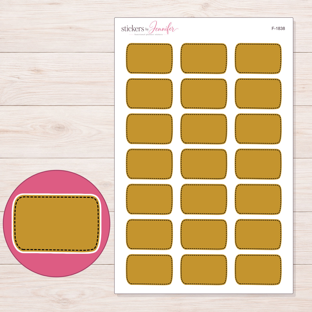 F-1838 planner sticker sheet with enlarged sticker detail