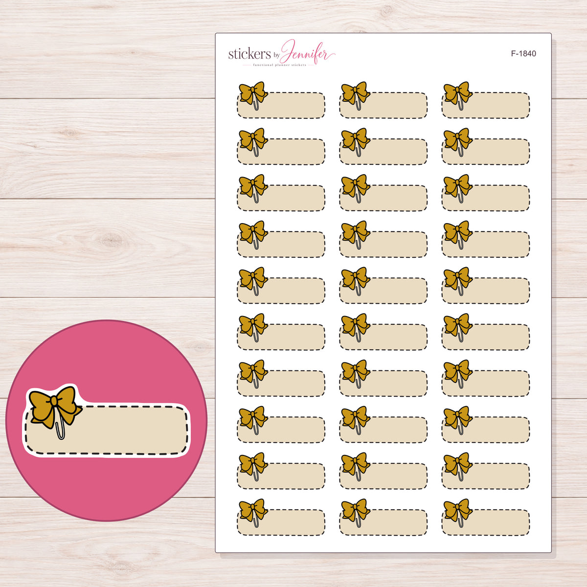 F-1840 planner sticker sheet with enlarged sticker detail