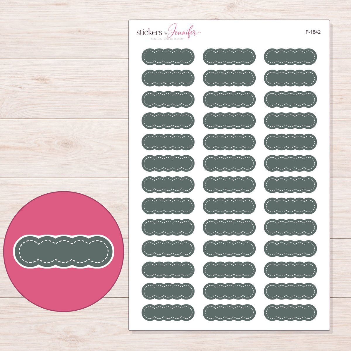 F-1842 planner sticker sheet with enlarged sticker detail