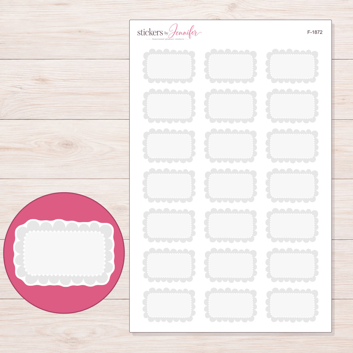 F-1872 planner sticker sheet with enlarged sticker detail