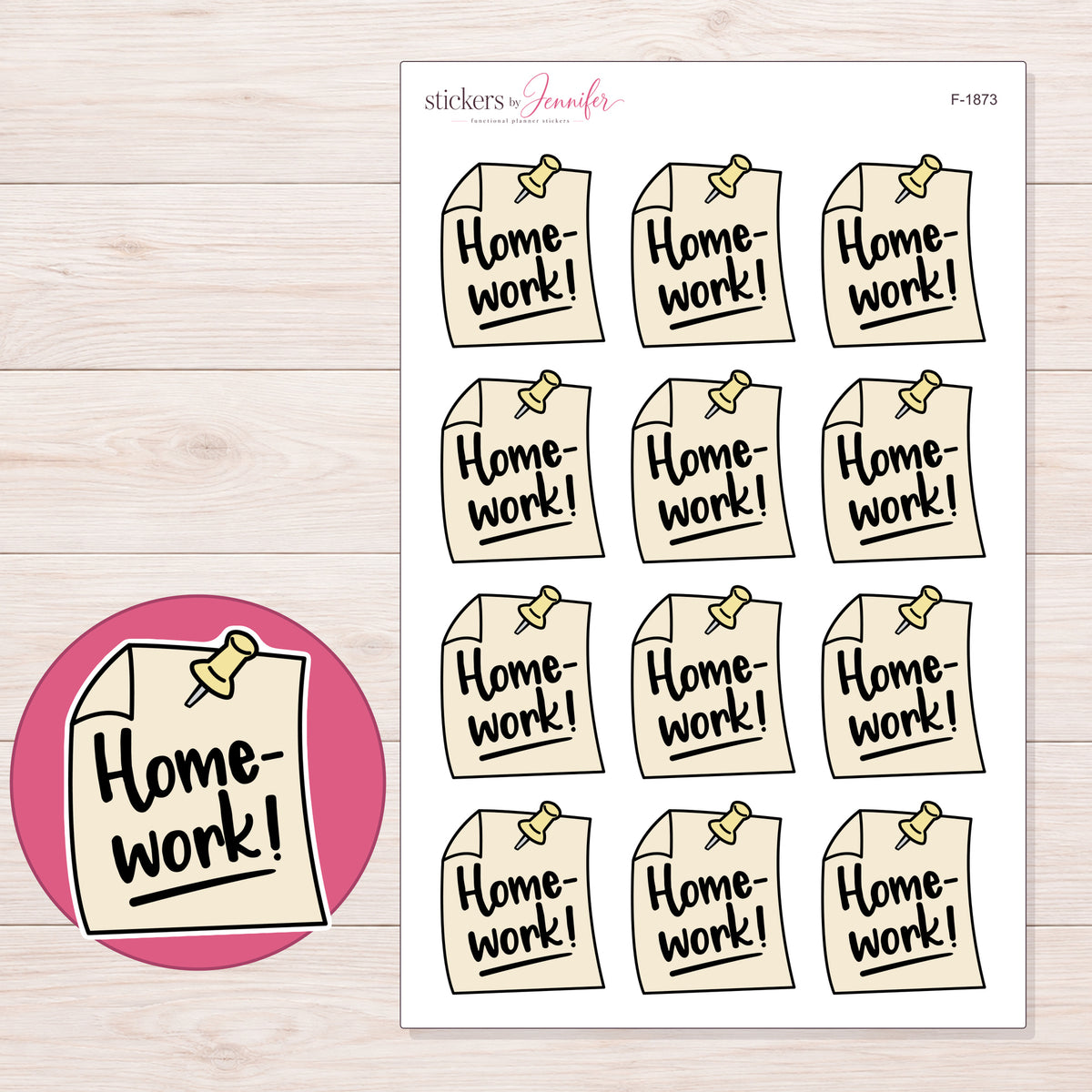 F-1873 planner sticker sheet with enlarged sticker detail