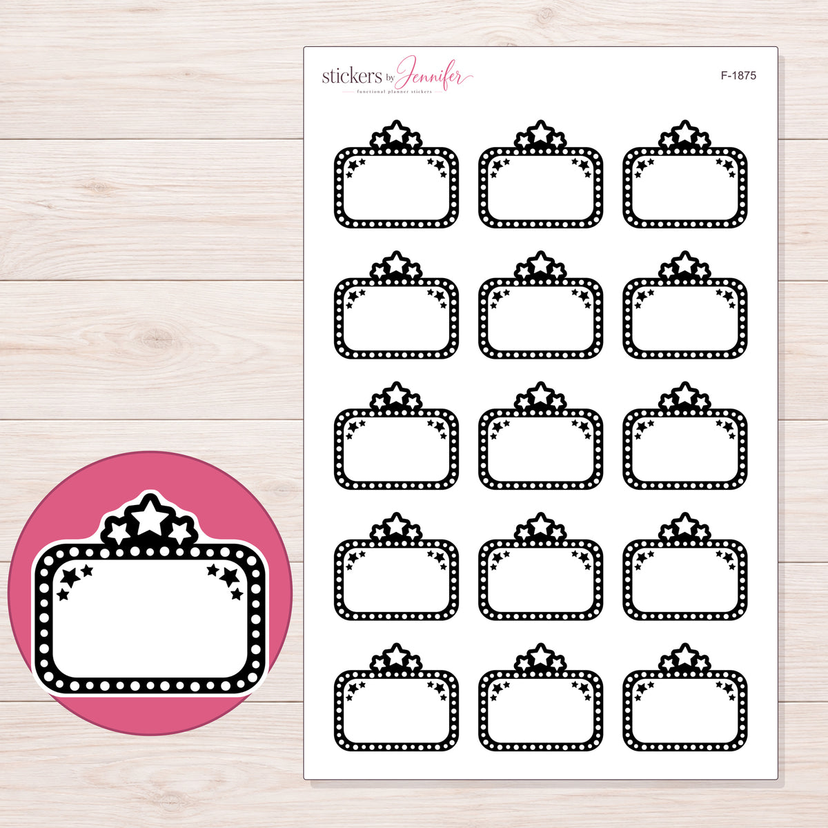 F-1875 planner sticker sheet with enlarged sticker detail