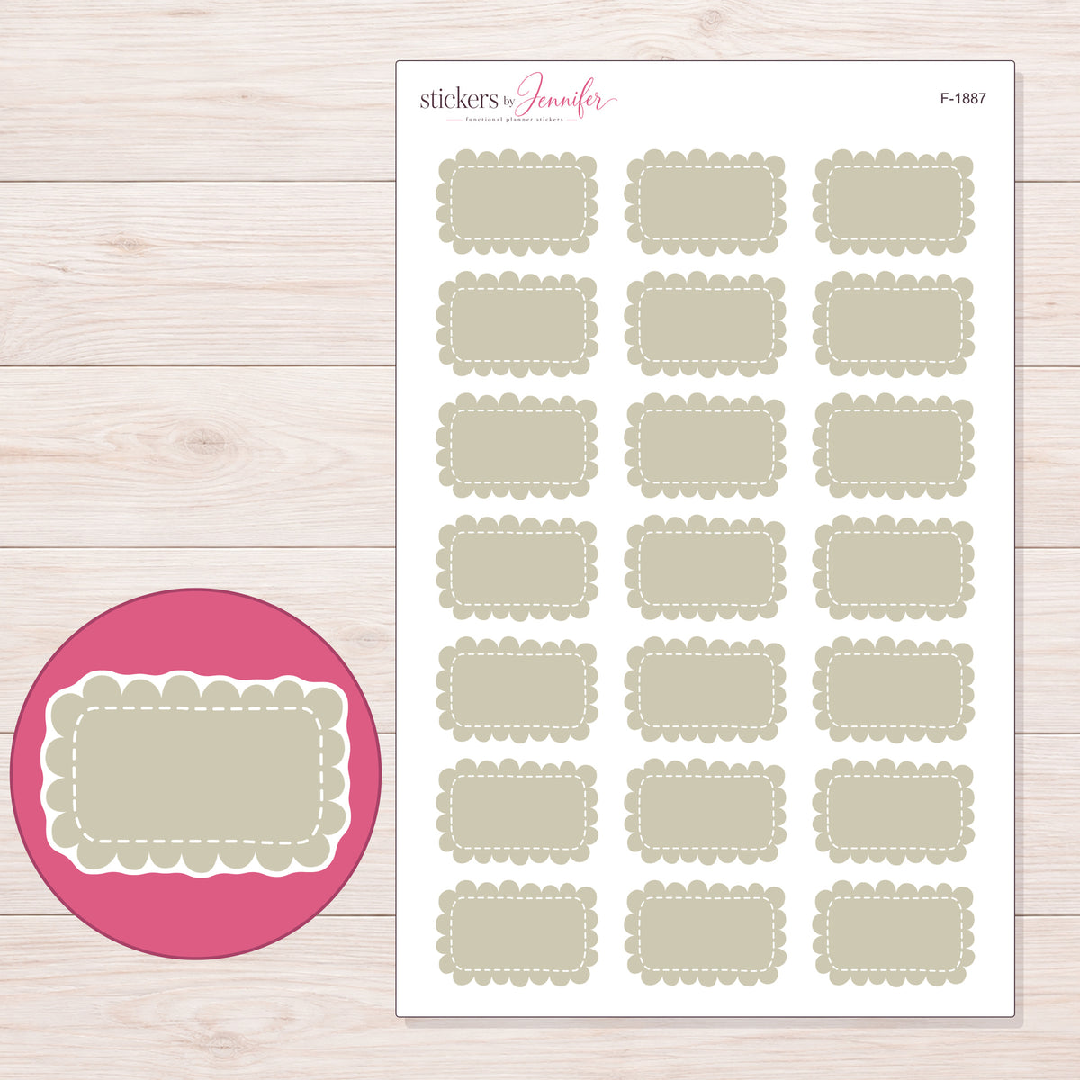 F-1887 planner sticker sheet with enlarged sticker detail