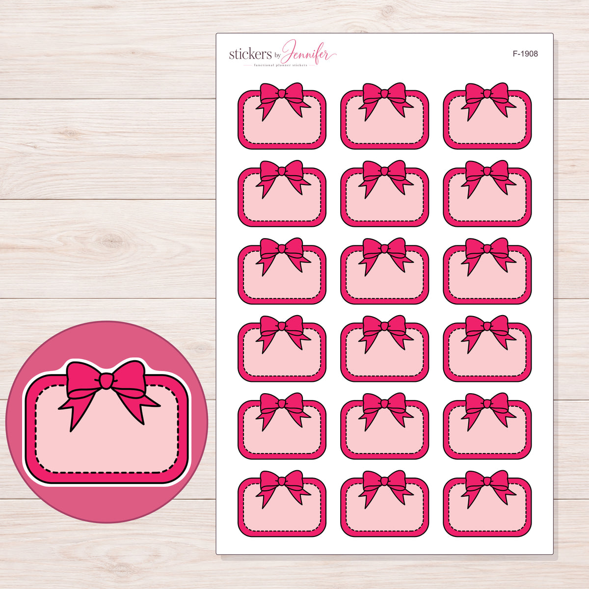 F-1908 planner sticker sheet with enlarged sticker detail