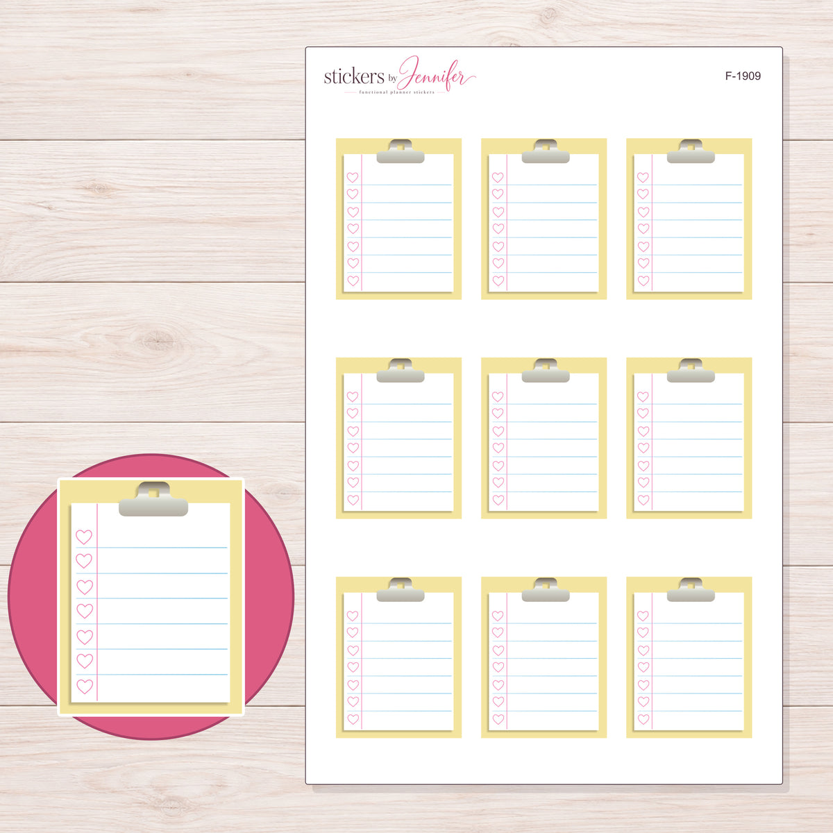 F-1909 planner sticker sheet with enlarged sticker detail